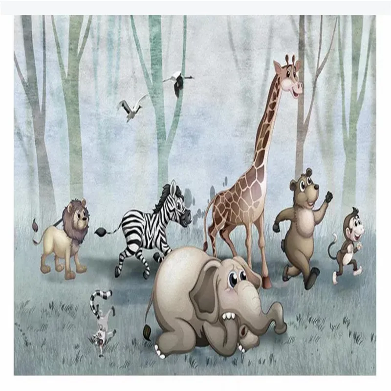 Custom Mural Wallpaper Hand Painted Forest Animal Background Wall