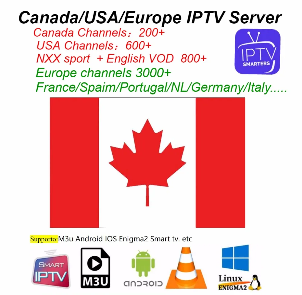 

Europe iptv canada USA iptv H265 1 ano Assinatura IPTV Android caixa de tv APK m3u Smart tv arabe Franca Suecia paises baixos TV