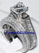 Victoria Wieck solitario topacio diamante simulado 14KT oro blanco llenó 2 Wedding band Set anillo Sz 5-11 regalo del envío gratis