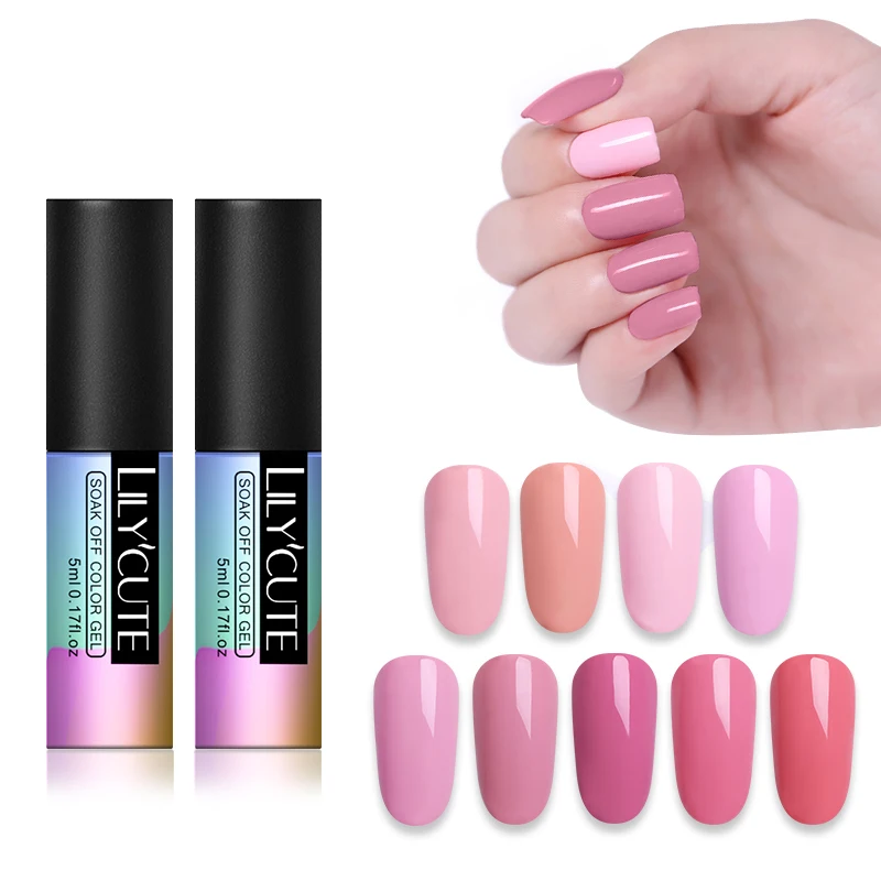 LILYCUTE Pink Nude Pure Color Gel Polish Soak Off UV Gel 