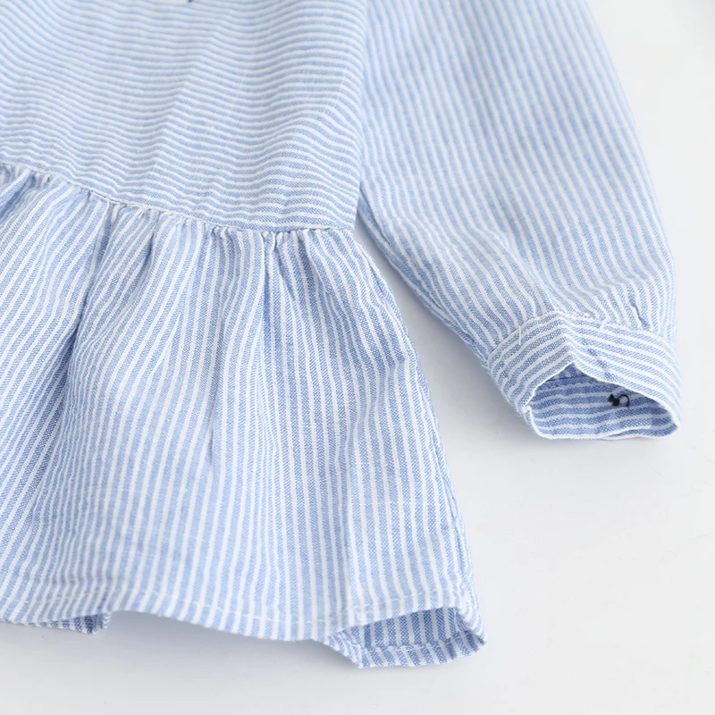 Bear leader/платье для девочек коллекция года; модные рубашки; платья Детские платья с длинными рукавами в синюю полоску с вышитым воротником