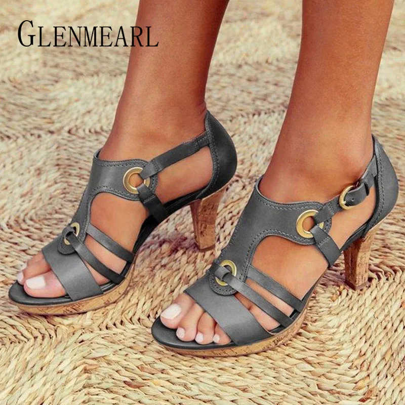

Women Sandals Summer Shoes Thin Heels Brand Peep Toes Female Shoe Casual Buckle Strap Fashion Ladies Shoes Plus Size DE