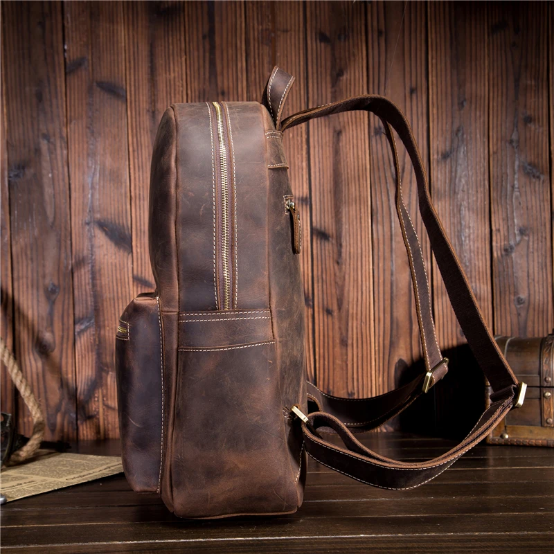 Мужская сумка на плечо для ноутбука и школы, винтажный стиль, Crazy Horse, Натуральная Воловья кожа, повседневный рюкзак для путешествий, 9338