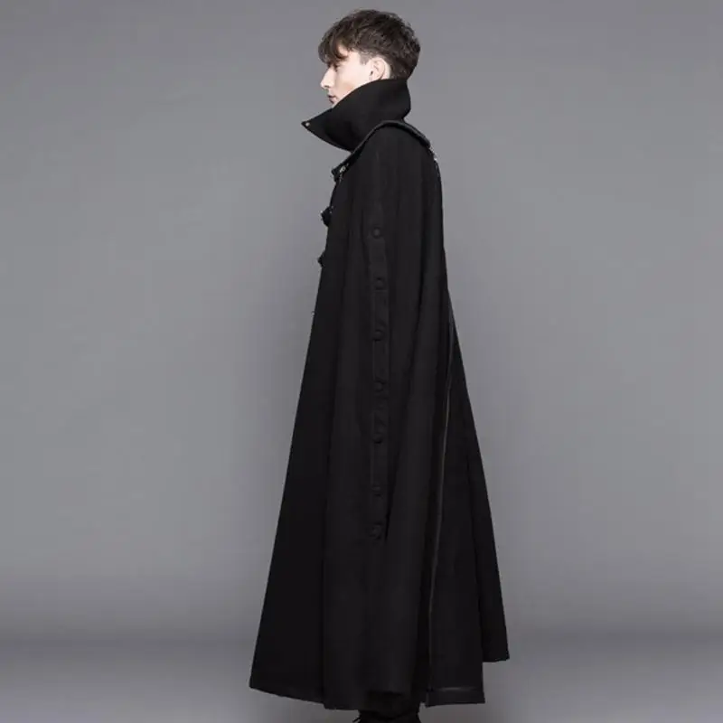 Devil Fashion Men's Punk Asymmetric Army Long Jacket,Woolen Winter Overcoat,Men's Goth Cloak CT040