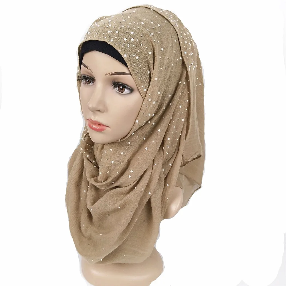 N3 высокое качество простой Iyron бисер шарф из хлопка шпильки серебряные жемчужные шарфы повязка на голову обертывание кашне в мусульманском стиле шали 180*70 см