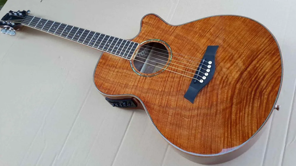 

Okoume flame maple wood acoustic electric guitar 2015 new handicraft guitar