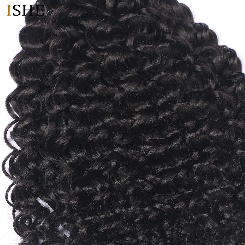 ISHE Brazilian Deep Wave Curly Bundles 100% Human Remy Hair Extension Human Hair 4 Bundles Natural Color 10-28Inch Free Shipping ISHE Brazilian Deep Wave Curly Bundles 100% Human Remy Hair Extension Human Hair 4 Bundles Natural Color 10-28Inch Free Shipping