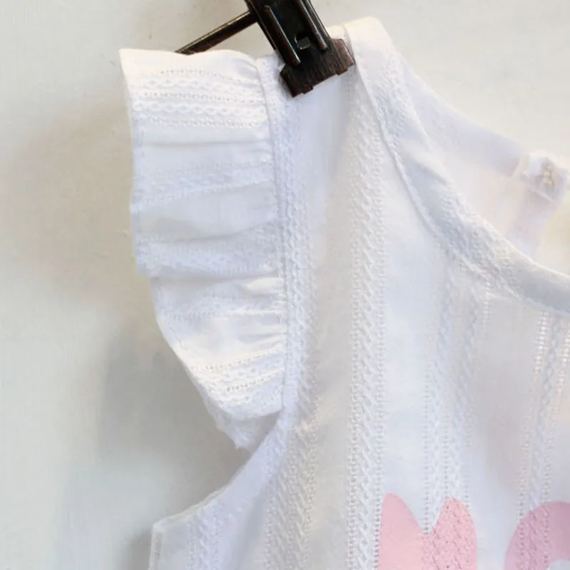 Baby Children Clothes Sets 2018 Girls Fly Sleeve Flower Cotton Shirt + Shorts Summer Set Sport Belt Print Letter Clothes k1