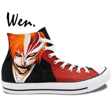 Вэнь аниме ручной росписью парусиновая обувь Дизайн пользовательские Bleach высокие Для мужчин Для женщин Холст кроссовки подарки на день рождения