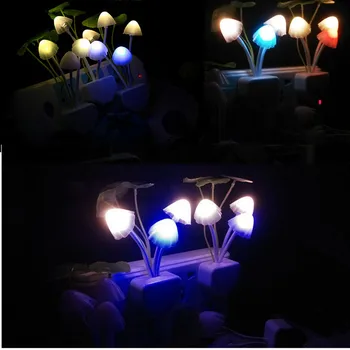 

Novelty Mushroom Fungus Night Light EU Plug US Plug Light Sensor AC 220V 3 LED Colorful Mushroom Lamp Led Night Lights