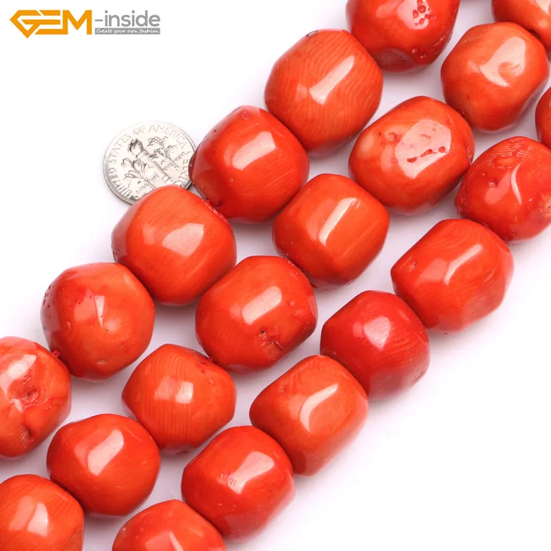 Billig Edelstein innen 19x20mm Gefärbt Farbe Freeform Große Runde Rote Koralle Orange Colral Perlen Für Schmuck Machen perlen 15inch DIY Perlen