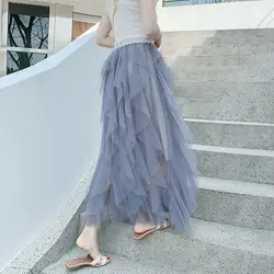 2019 новые летние винтажные юбки женские эластичные фатиновые сетчатые юбки с высокой талией длинные плиссированные юбки-пачки женские