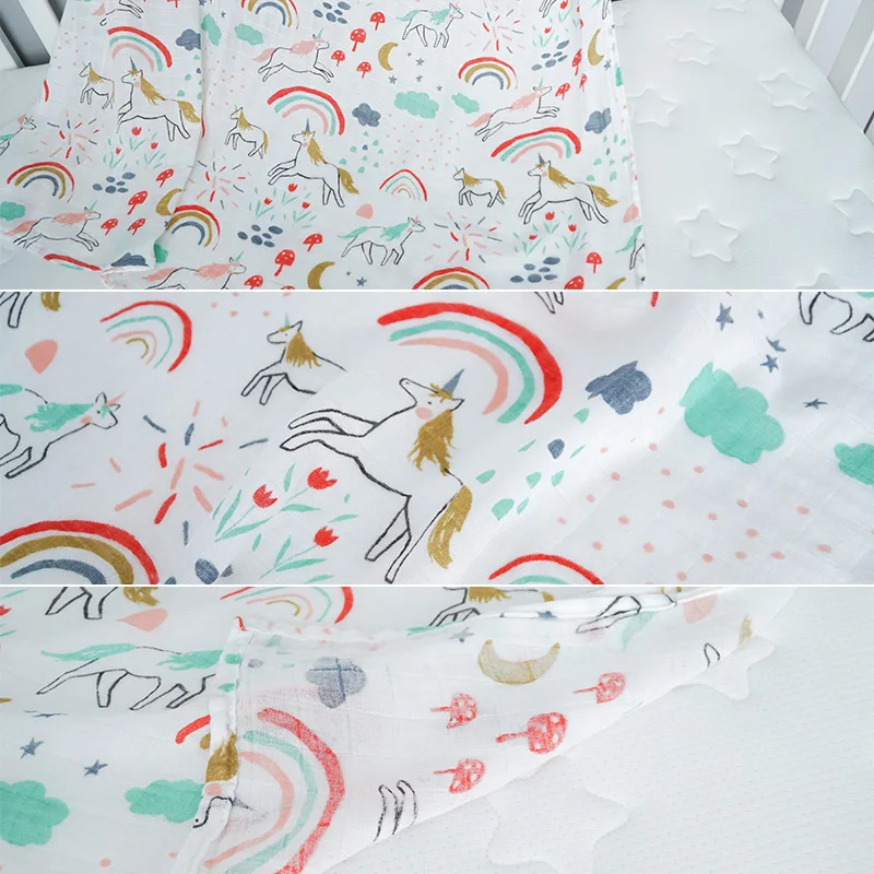 Bamboo Cotton Baby Blankets Newborn Flamingo Unicorn Patterns Muslin Swaddle Wrap Bebe Kids Infant Gauze Diapers Baby Bath Towel 5