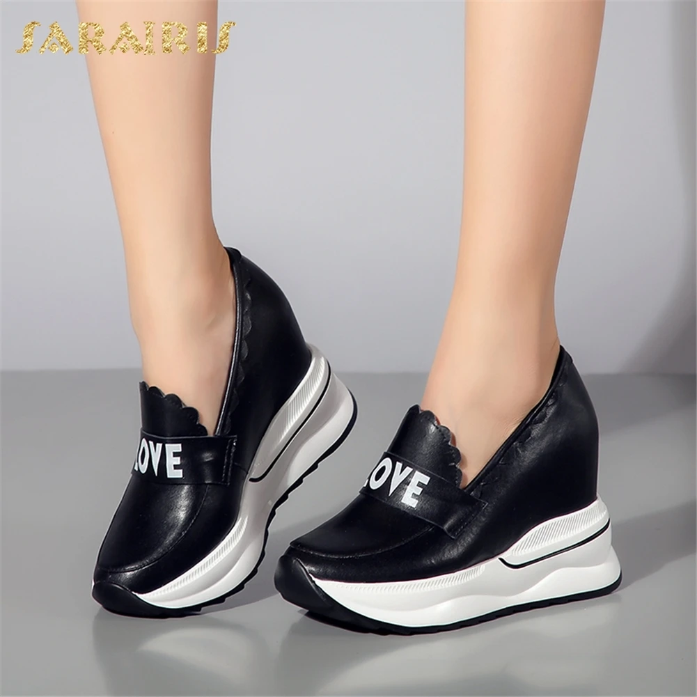 

SARAIRIS 2018 Cow Leather Size 34-40 Hot Sale Increasing Heels Sneaker Shoes Woman Slip On Vulcanize Woman Shoes Female