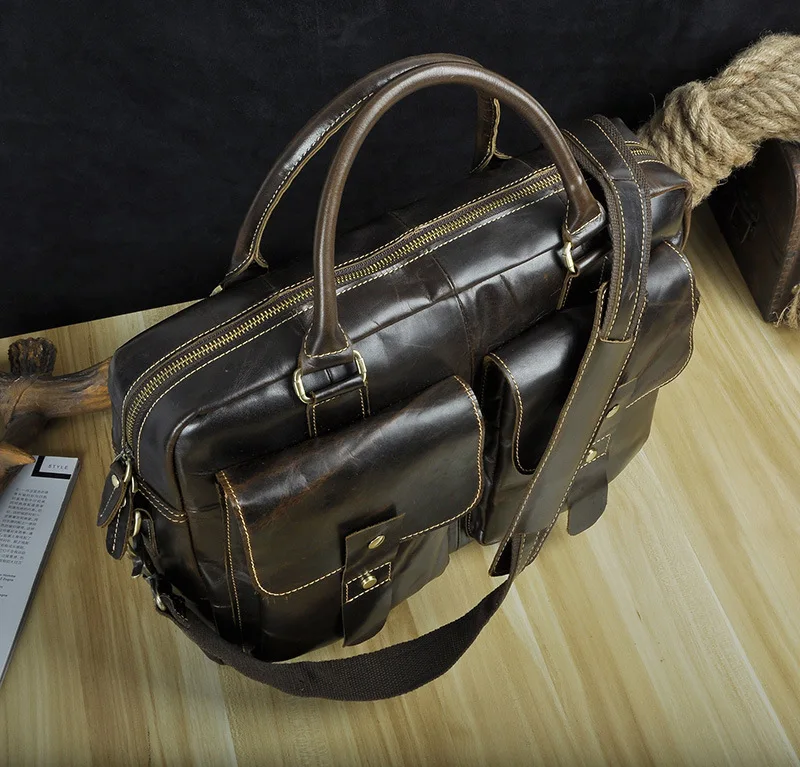 خمر جلد طبيعي 14' حقيبة أعمال محفظة الرجال حقيبة يد Crossbody حقيبة كتف الرجال رسول أعلى-حقائب بيد
