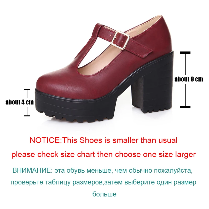 BONJOMARISA/Новые однотонные женские туфли мэри джейн на платформе с Т-образным ремешком и пряжкой женские повседневные демисезонные туфли-лодочки Большие размеры 34-46
