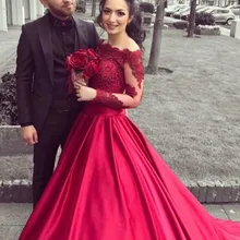 Красное Пышное Платье с открытыми плечами платья с длинными рукавами с кружевной аппликацией и пуговицами на спине, платья для дня рождения милые 16 платья больших размеров