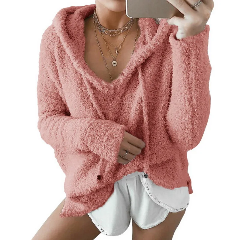 

NIBESSER Women Fluffy Mohair Hoodies 2018 New Spring Autumn Soft Fleece Sweatshirt Casual Drawstring Pullover Tracksuit XXXL