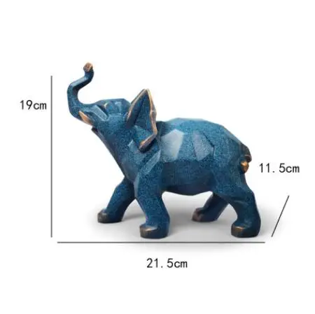 Европейская скульптура слона счастливый фэн шуй статуя слона украшения дома ремесла синие геометрические фигурки животных подарок 05538 - Цвет: blue S