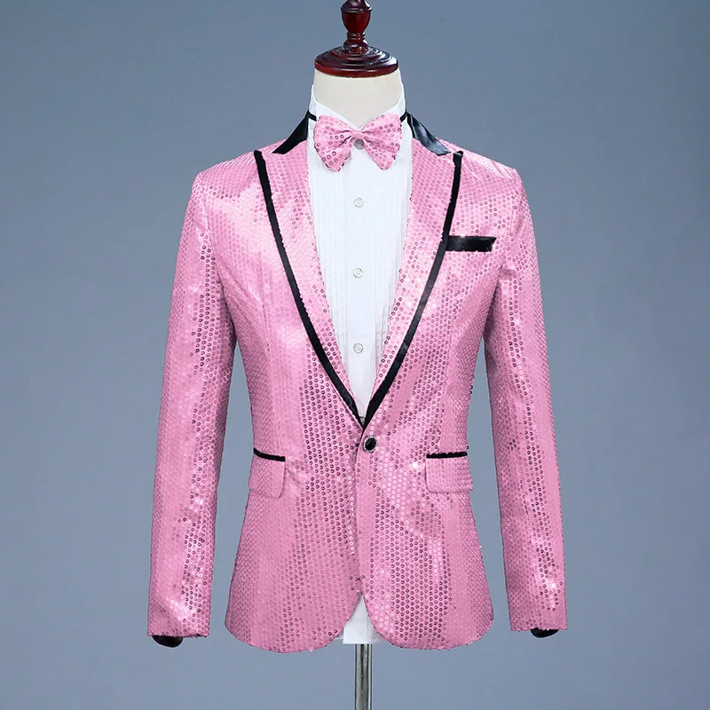 pink Sequins Blazer Jacket Men New Prom Suit Blazer Men Party