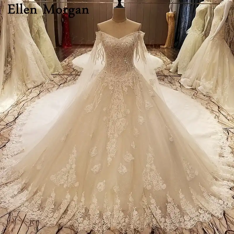Chapel Train Long Wedding Dresses 2019 For Women Lace Up Sexy Off