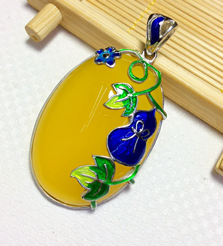 

[S925] silver inlaid natural Cloisonne pendant ornaments gourd pulp