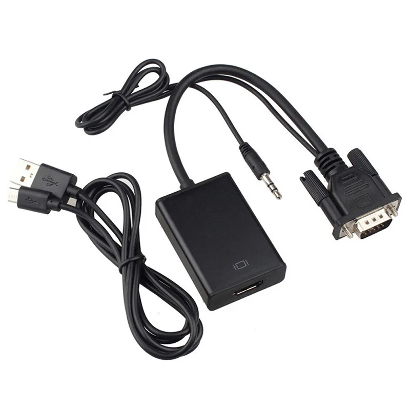 

DC 5V VGA To HDMI Cables Converter Black 50/ 60Hz Output 1080P HD+USB Audio Video TV AV HDTV Cable Converter Adapter