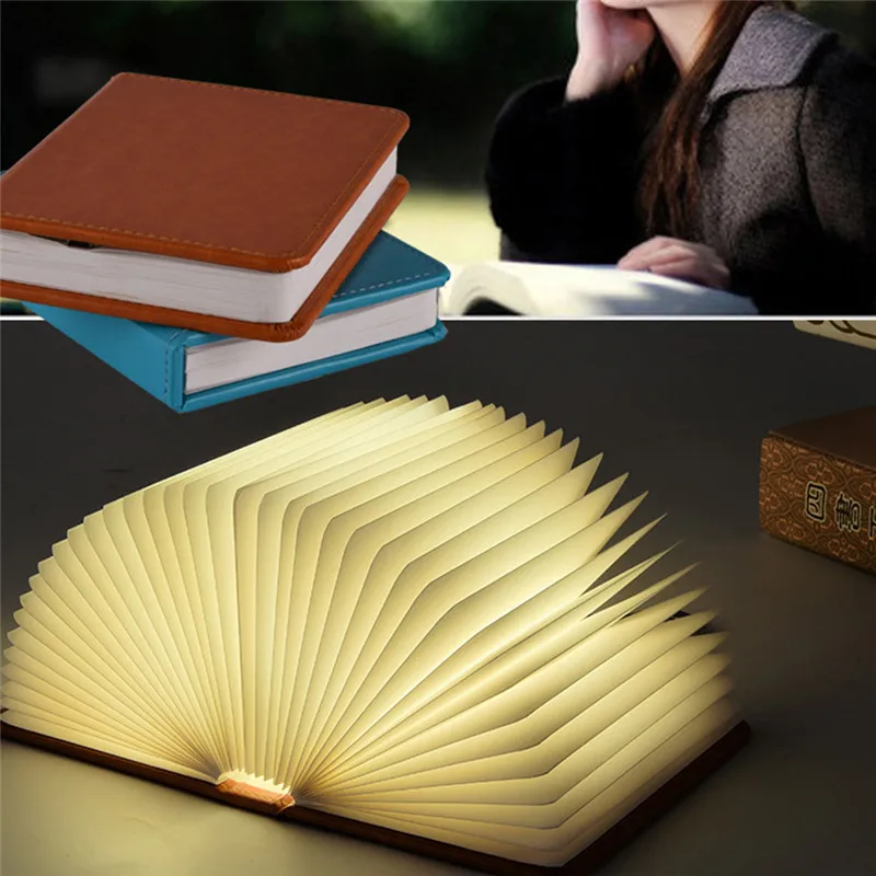 

2018 Novelty 5 colorful change Led Book Light USB Rechargeable LED Foldable Wooden Book Shape Desk Lamp Nightlight table lamp