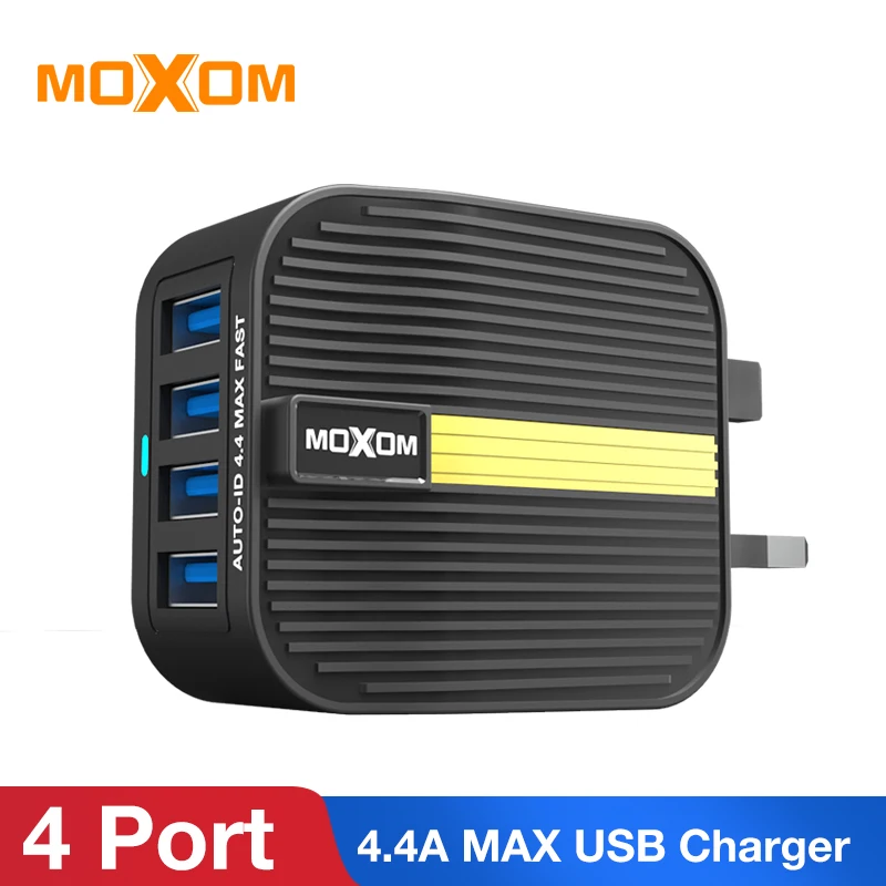 MOXOM 4 порта USB зарядное устройство адаптер 4A Зарядка для путешествий Светодиодная