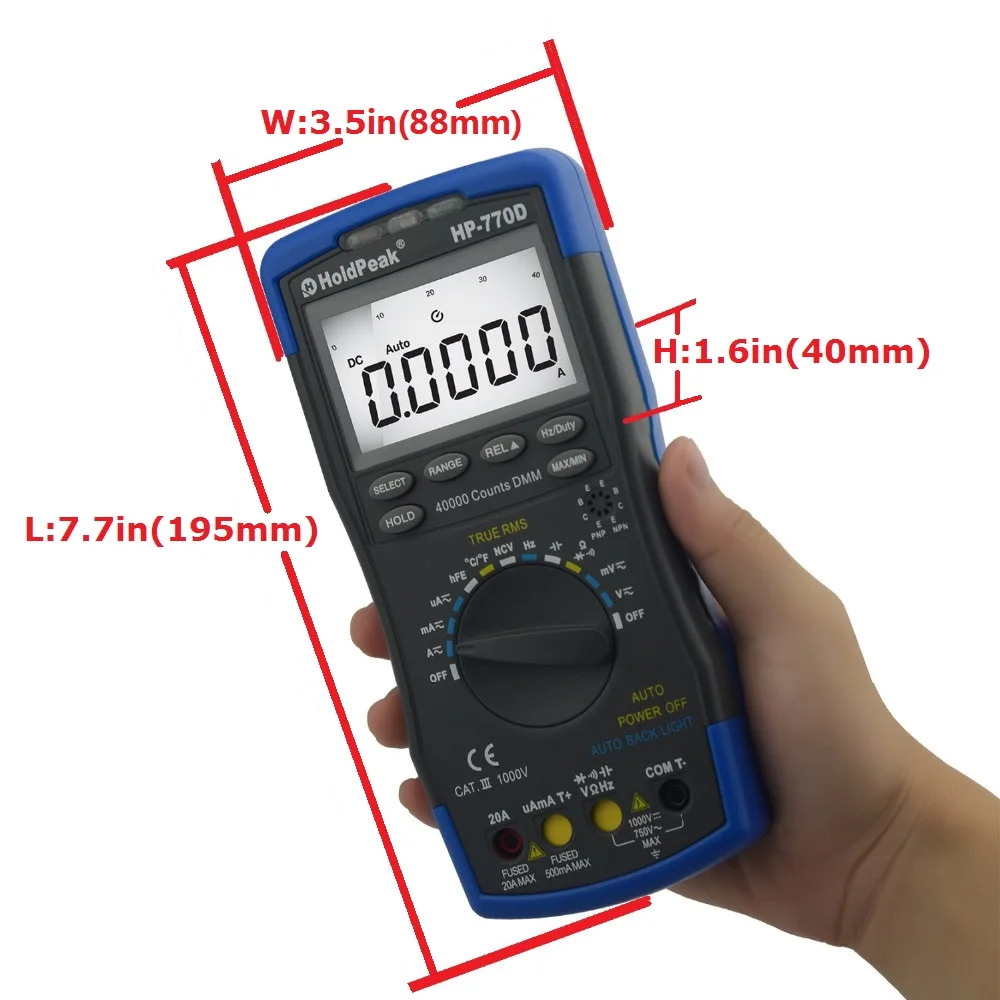 HoldPeak Цифровой мультиметр HP-770D Высокоточный Автоматический диапазон истинных RMS 40000 отсчетов NCV AC DC Напряжение Ток Ом тестер