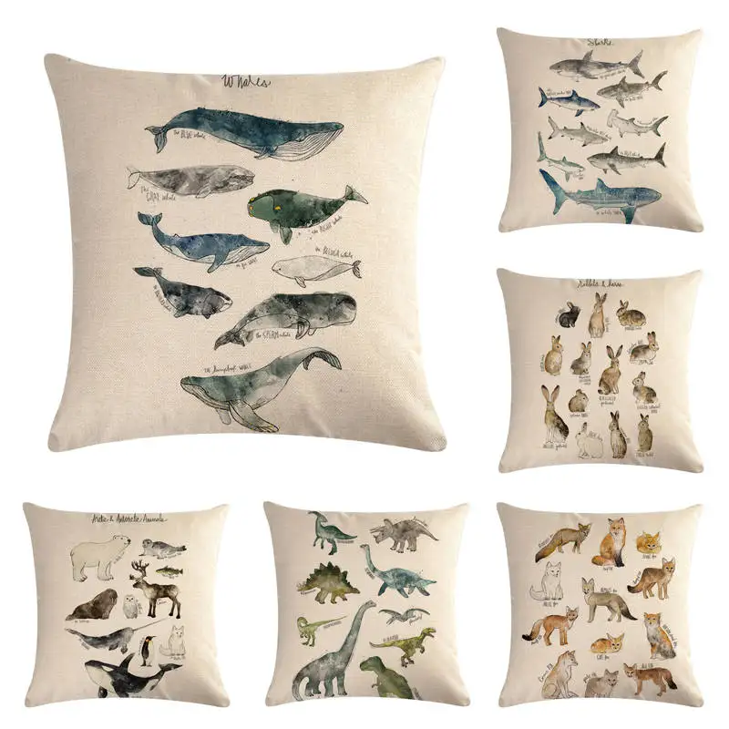 

Animal seris Cushion Cover dinosaur shark rabbit Linen Decorative Cushion Covers for Sofa Pillow Case Funda Conjin Almofadas