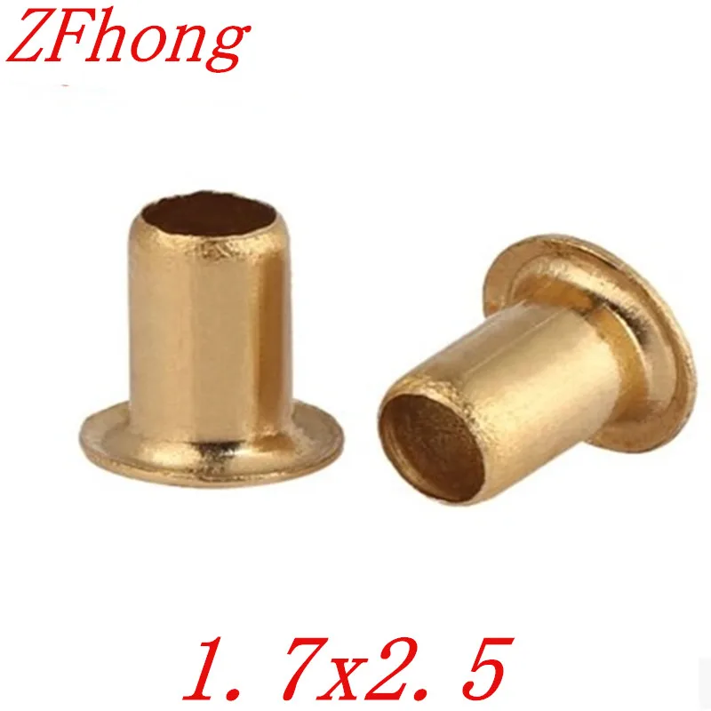 1000pcs 1.7x2.5mm Brass copper Hollow Rivet 1.5mm Brand Double sided