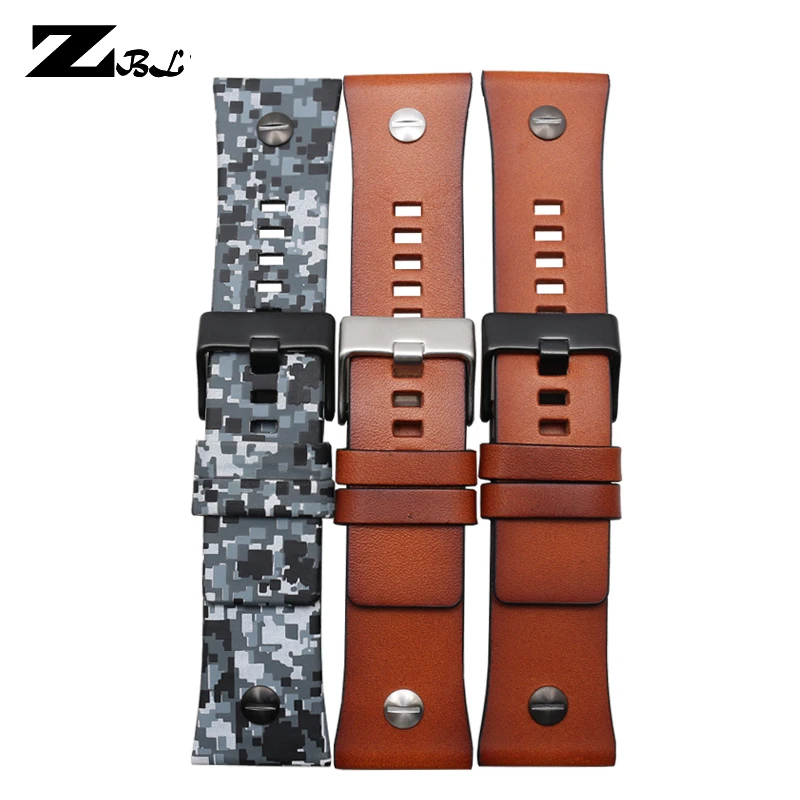 Premium 28mm Leather Watch Strap with Studded Design - Elegant Brown Watchband