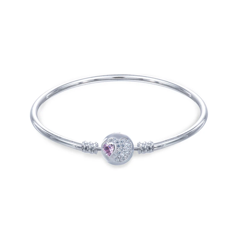 Браслет с розовым Циркон в форме сердца замок 925 Браслеты стерлингового серебра JCL002 - Окраска металла: Hard bracelet
