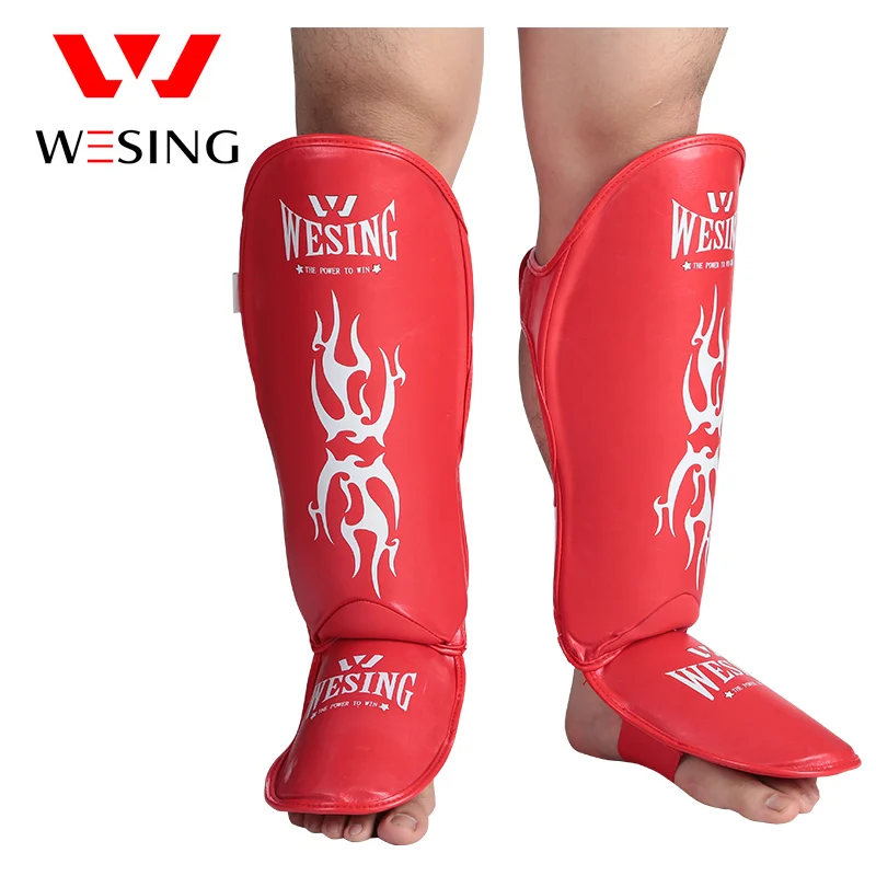 Wesing Муай Тай Щитки ног колодки защитное снаряжение ММА Shinguards Муай Тай щиток молодежи - Цвет: red  pu