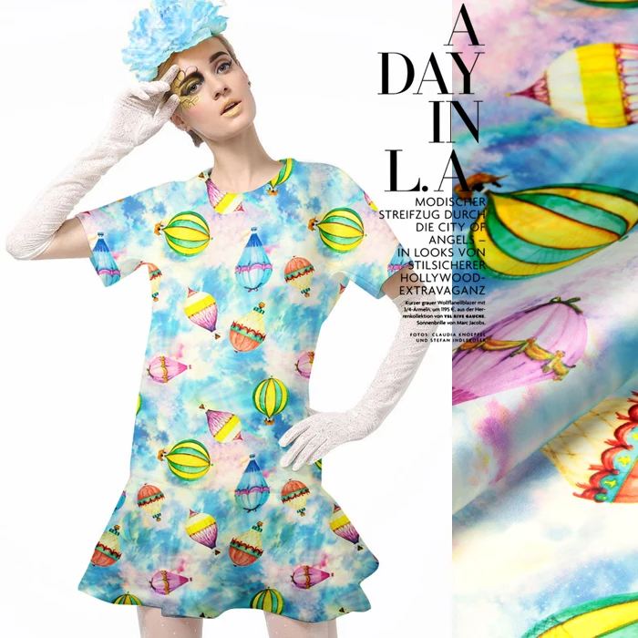 

SO091 100% Natural Silk Organza/Colorful Hot Air Balloon/Digital Priting/Silk Fabric Mulberry Silk/Width 1.48yd Thickness 14mm