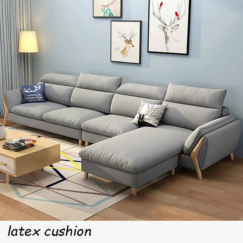 MG001 006 хлопок-лен диван набор губка/латексная подушка твердый диван с деревянным каркасом Комбинация Гостиная раздвижное кресло-диван - Цвет: B