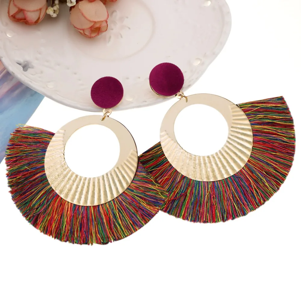 

Bohemian Tassel Earrings For Women Fashion Wedding Jewelry Gold Round Fringe Dangle Earrings New Year Gift