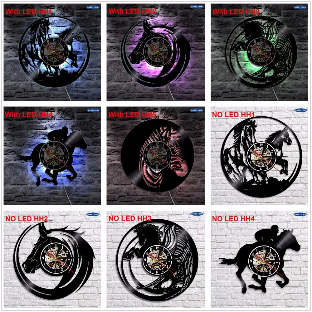 

Horses LED Lighting Color Changing Wall Light Horse Laser Etched With Vinyl Remote Controller LED Backlight Modern Clock