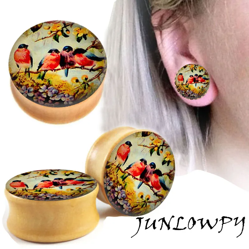 Swallow Ear Tunnels Plug Wood Picture Fix Flesh Tunnels 1 pair 6 16mm