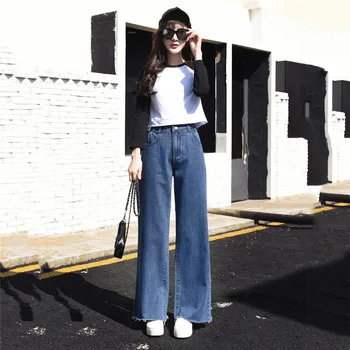 

Jeans Women Blue High Waist Wide Leg Pants 2019 New Spring Korean Casual Loose Plus Size Jeans Fashion Clothing Feminina JD90