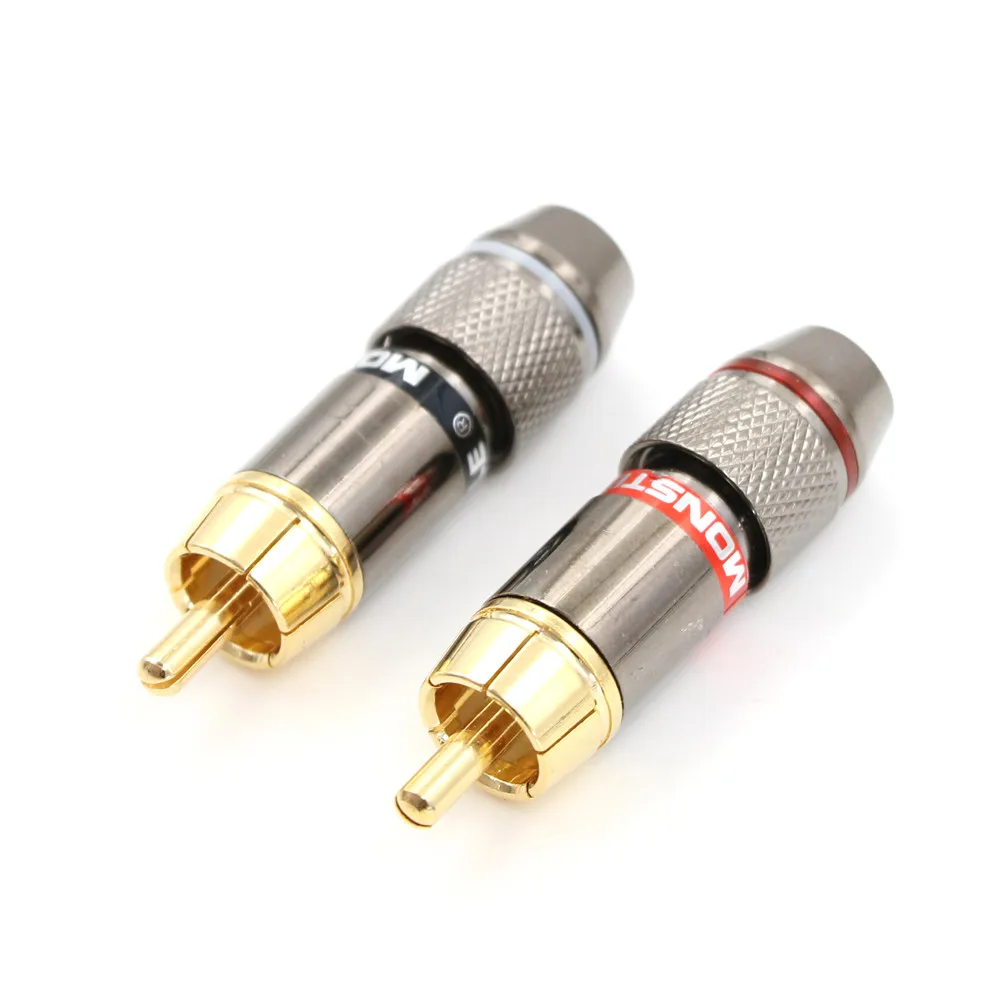 2PCS Gold Plated RCA Connector RCA male plug adapter Video/Audio Wire Connector Support Cable