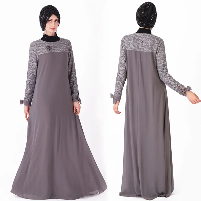 Модное мусульманское платье абайя мусульманская одежда для женщин Малайзийский джилбаб джеллаба халат мусульман турецкий баджу кимоно кафтан туника - Цвет: Серый