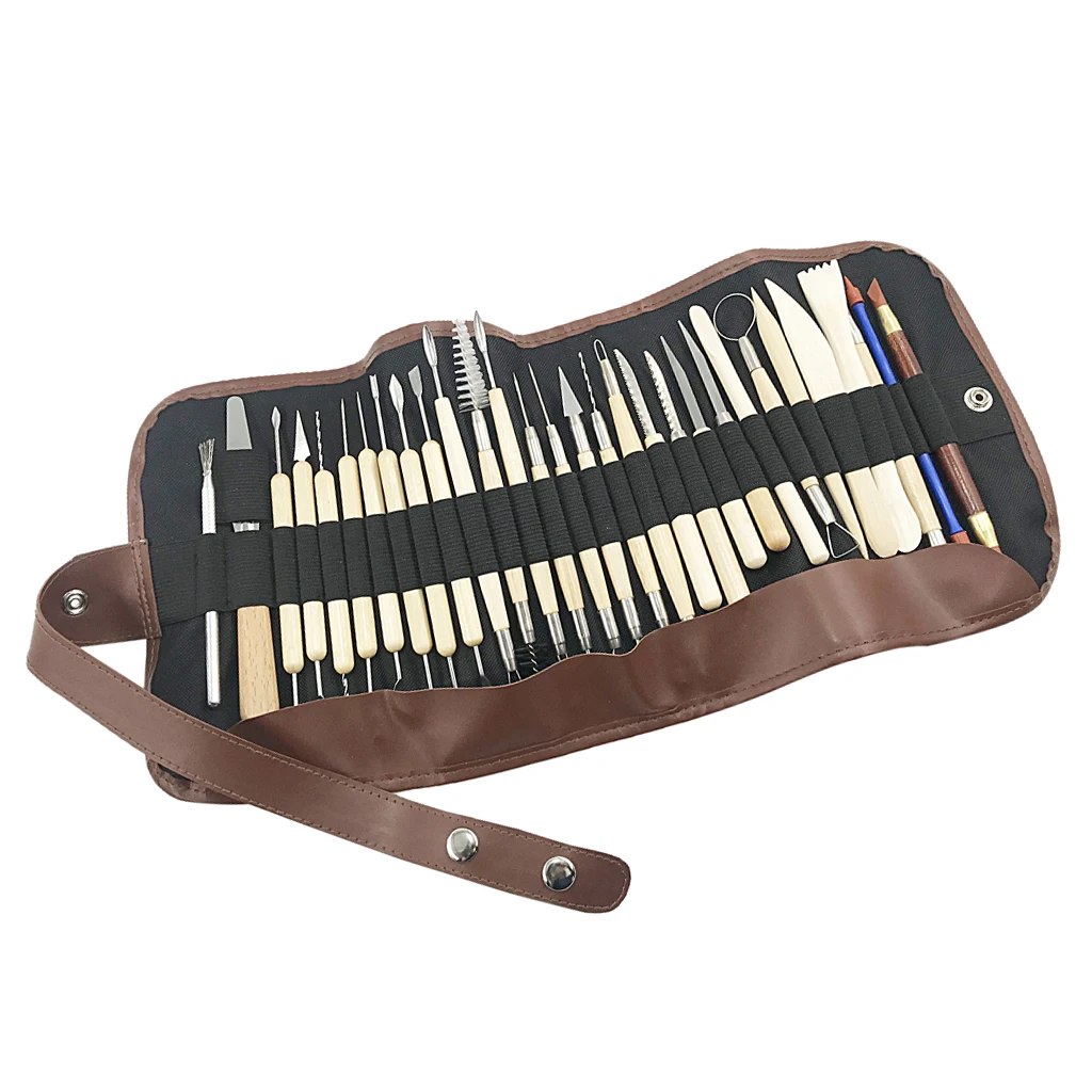 30Pcs Complete Wooden/ Metal /Rubber Pottery Sculpture Clay Carving Tool Kits for Artist Art Creation