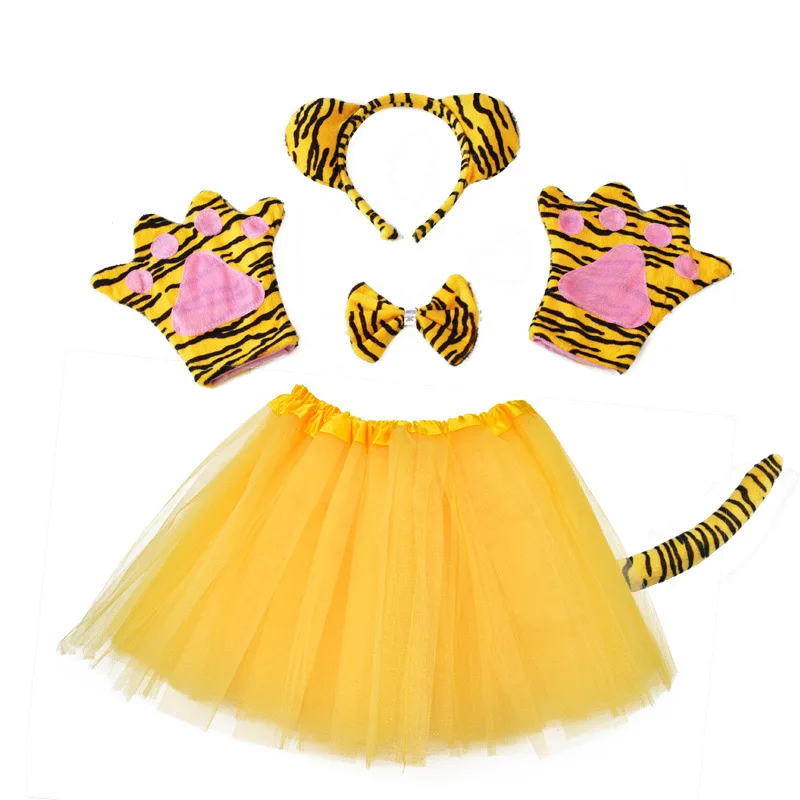 

Kid Animal Tiger Girl Cosplay Headband Tutu Skirt Tie Tail Set Kids Children birthday Party Props Costume Christmas Halloween
