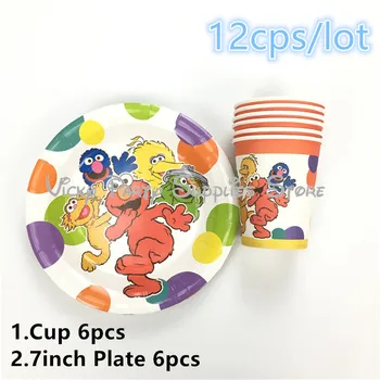 

12pcs/lot Sesame Street Theme Disposable Tableware Set Cartoon Animals Birthday Baby Shower Plate Cup Party Decoration Supplies