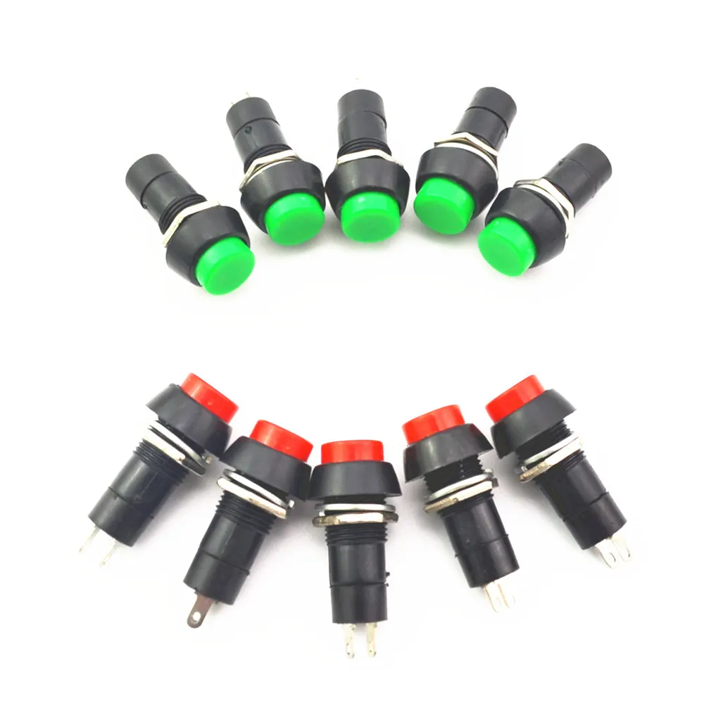 

10pcs 2PIN Plastic 12mm Push Button Latching Momentary Switch 3A 150V Red green