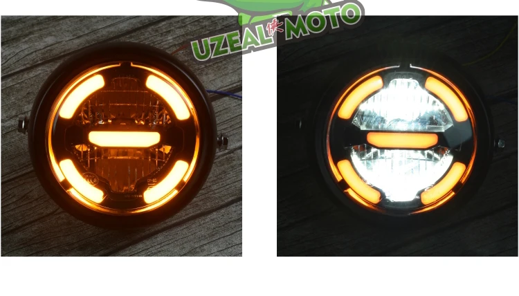 6.5inch universal Retro motorcycle modification LED headlight lamp with Guard Cover yellow driving light GN125 250