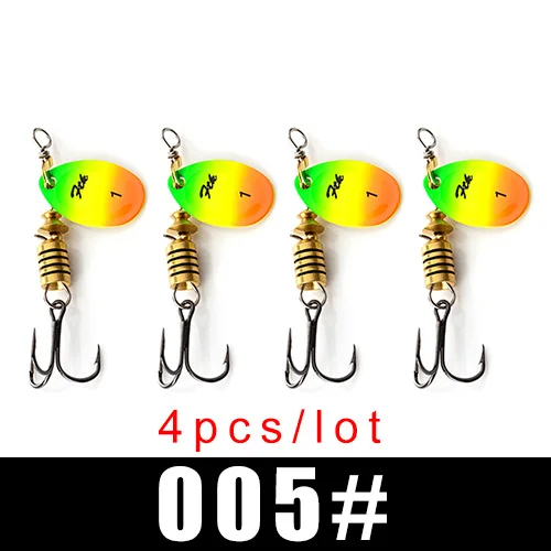 FTK New 1#-5# 5pcs/lot or 4pcs/lot Similar as Copper Spinner Bait Fishing Lure With Treble Hooks Hard Baits Spoon Pike - Цвет: 005