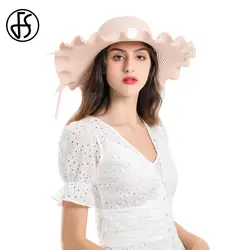 FS элегантный лук соломенные шапки с волной широкими полями розовый серый Модный Круглый топ Панама стиль пляжные солнечные шляпы для дам